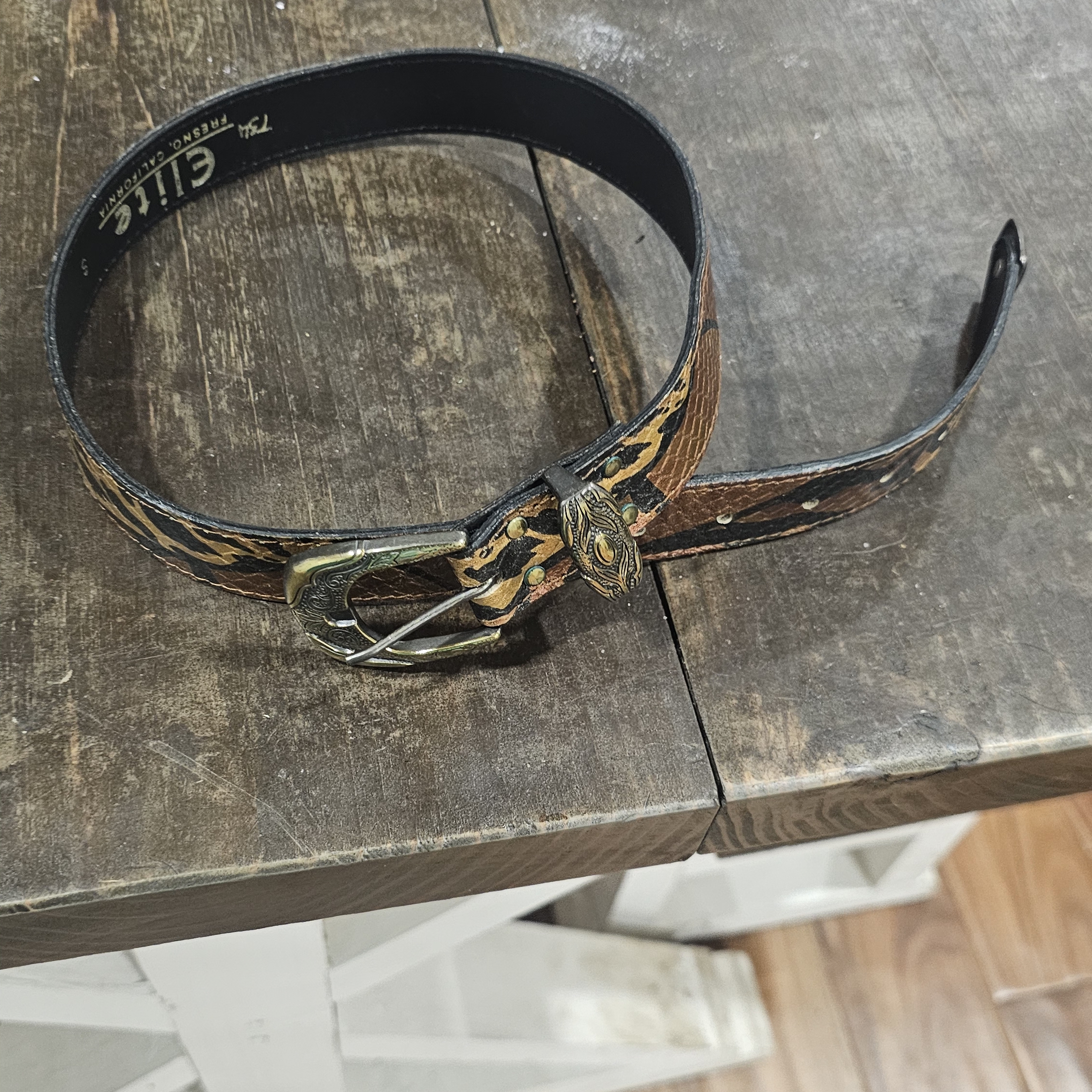 Vintage Black And Brown Leather Belts With Brass Buckles